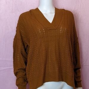 Full Circle Trends Light Brown Knitted Pullover Hooded Sweater